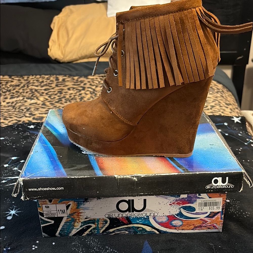 Underground Women's Brown Fringe Wedge Boots